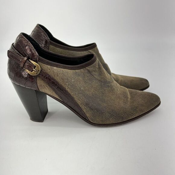 DONALD J PLINER Couture Tabia Brown Suede Croc Ankle Booties 7.5M Italy - Picture 1 of 6